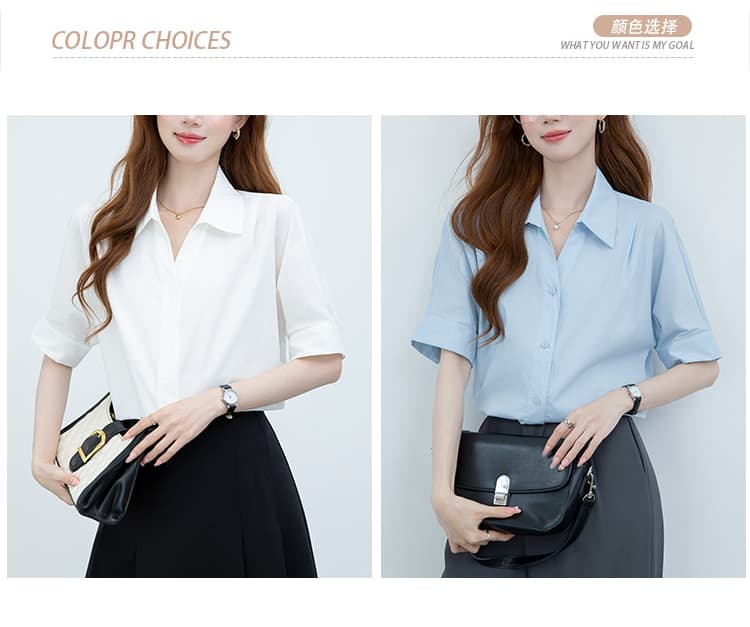 2026 실사 고급 센스 빛 럭셔리 연령 감소 셔츠 여름 새로운 V넥 프랑스식 사소한 Chic 맨위 상세 이미지 3