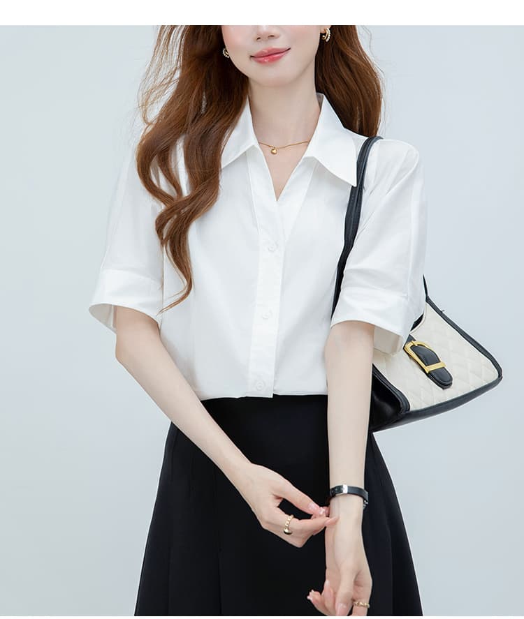 2026 실사 고급 센스 빛 럭셔리 연령 감소 셔츠 여름 새로운 V넥 프랑스식 사소한 Chic 맨위 상세 이미지 13