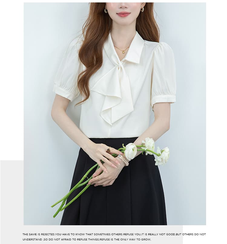 2026 실사 회색 새틴 나비 넥타이 반팔 여성 셔츠 여름 새로운 면접 긍정적 인 로드 중 경력 맨위 상세 이미지 15