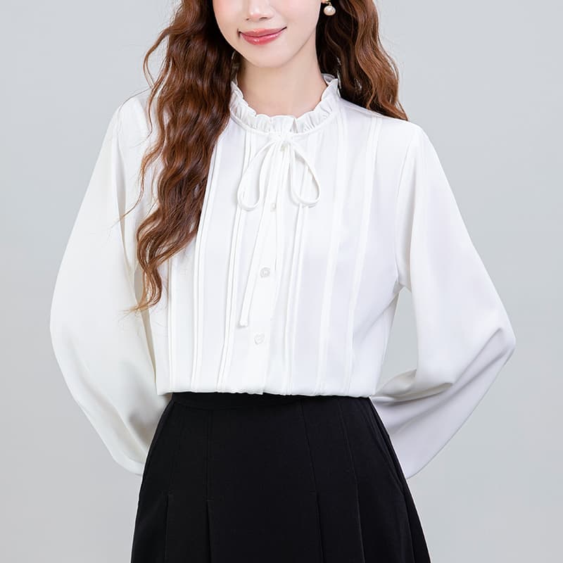 2026 가을 새로운 프랑스식 프릴 화이트 여성 셔츠 디자인 센스 품격 인사이드 가져 가라. 스택 착용 맨위 이미지 3