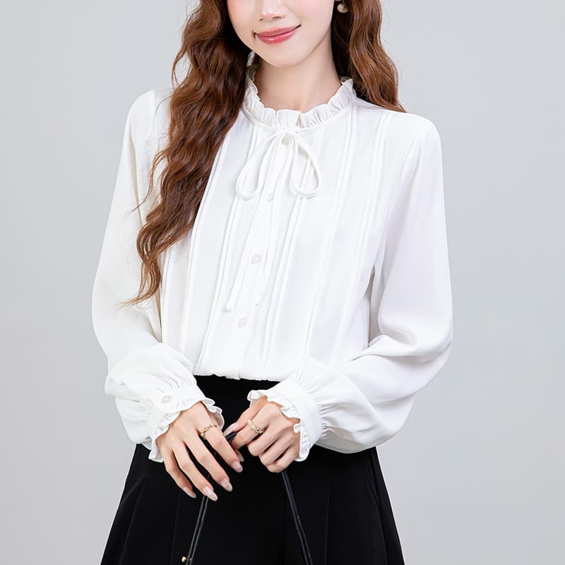 2026 가을 새로운 프랑스식 프릴 화이트 여성 셔츠 디자인 센스 품격 인사이드 가져 가라. 스택 착용 맨위 이미지 5