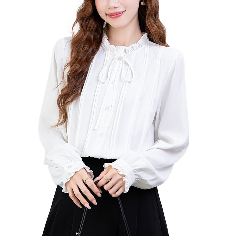 2026 가을 새로운 프랑스식 프릴 화이트 여성 셔츠 디자인 센스 품격 인사이드 가져 가라. 스택 착용 맨위 이미지 6