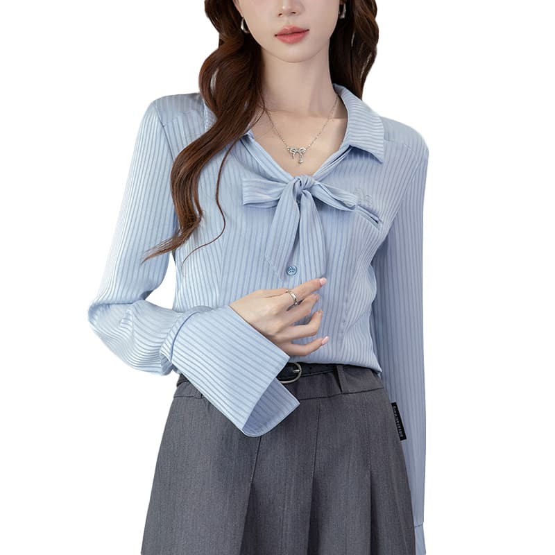 2026 실사 POLO 칼라 핫걸 가을 새로운 긴팔 셔츠 허리 수축 슬림해 보이는 단색 맨위 이미지 6