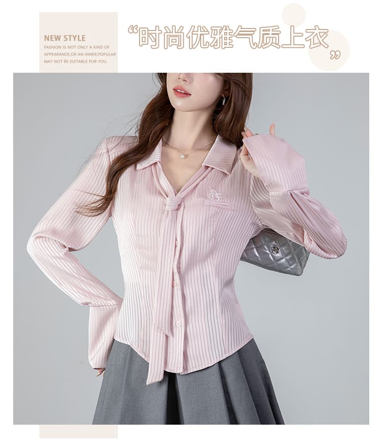 2026 실사 POLO 칼라 핫걸 가을 새로운 긴팔 셔츠 허리 수축 슬림해 보이는 단색 맨위 상세 이미지 1