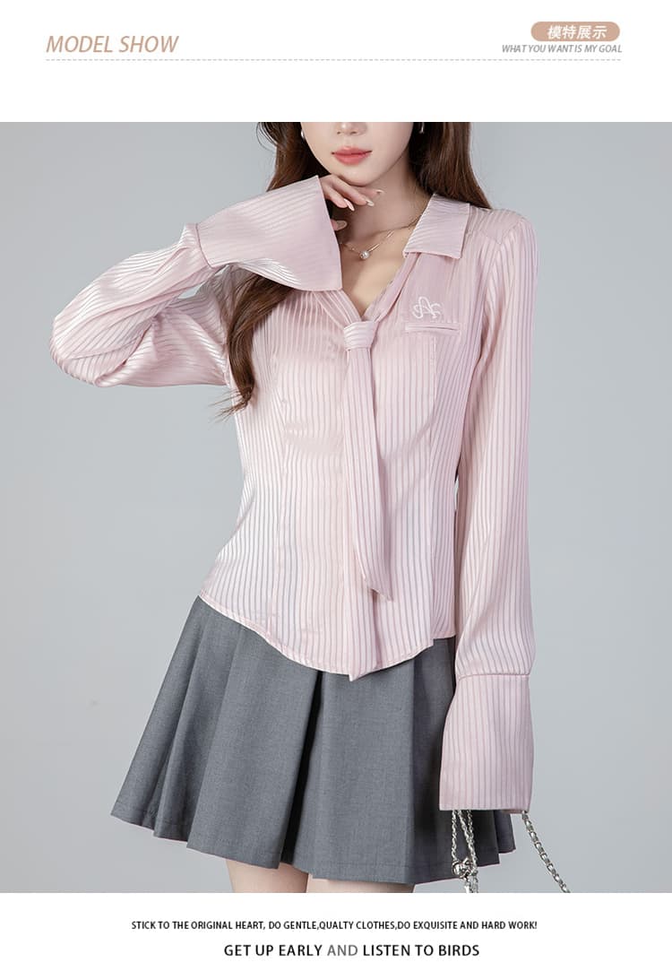 2026 실사 POLO 칼라 핫걸 가을 새로운 긴팔 셔츠 허리 수축 슬림해 보이는 단색 맨위 상세 이미지 9