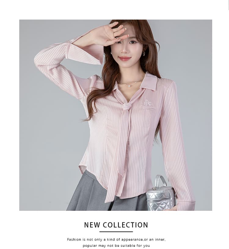 2026 실사 POLO 칼라 핫걸 가을 새로운 긴팔 셔츠 허리 수축 슬림해 보이는 단색 맨위 상세 이미지 11