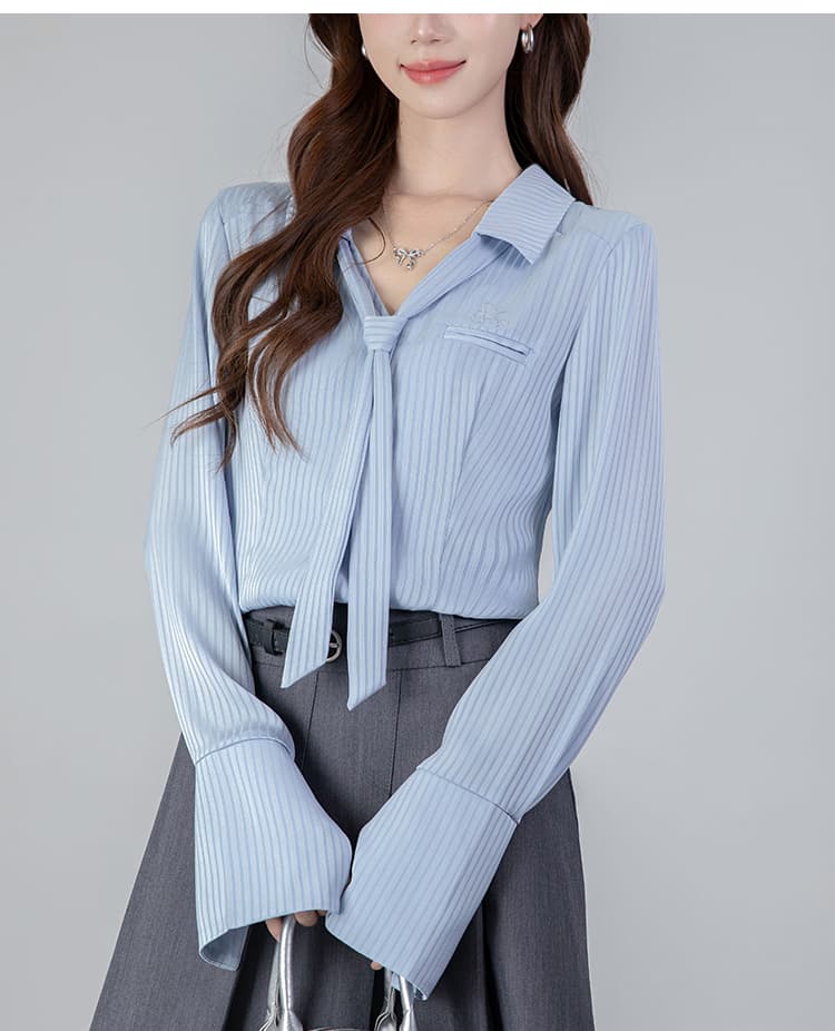 2026 실사 POLO 칼라 핫걸 가을 새로운 긴팔 셔츠 허리 수축 슬림해 보이는 단색 맨위 상세 이미지 18