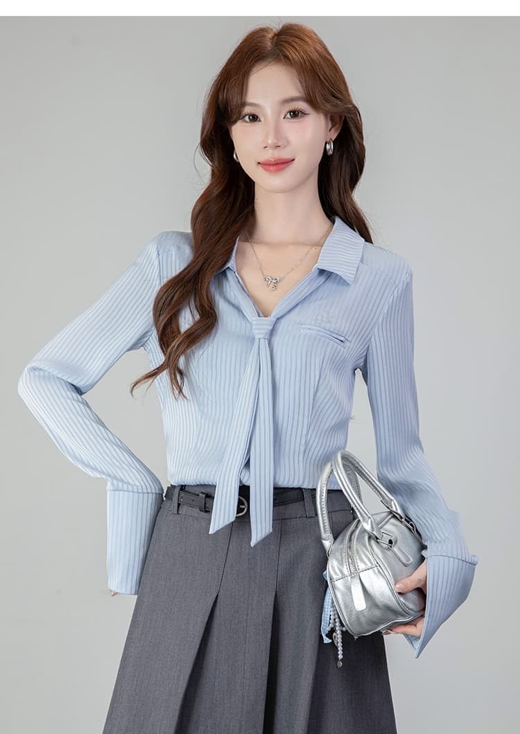 2026 실사 POLO 칼라 핫걸 가을 새로운 긴팔 셔츠 허리 수축 슬림해 보이는 단색 맨위 상세 이미지 19