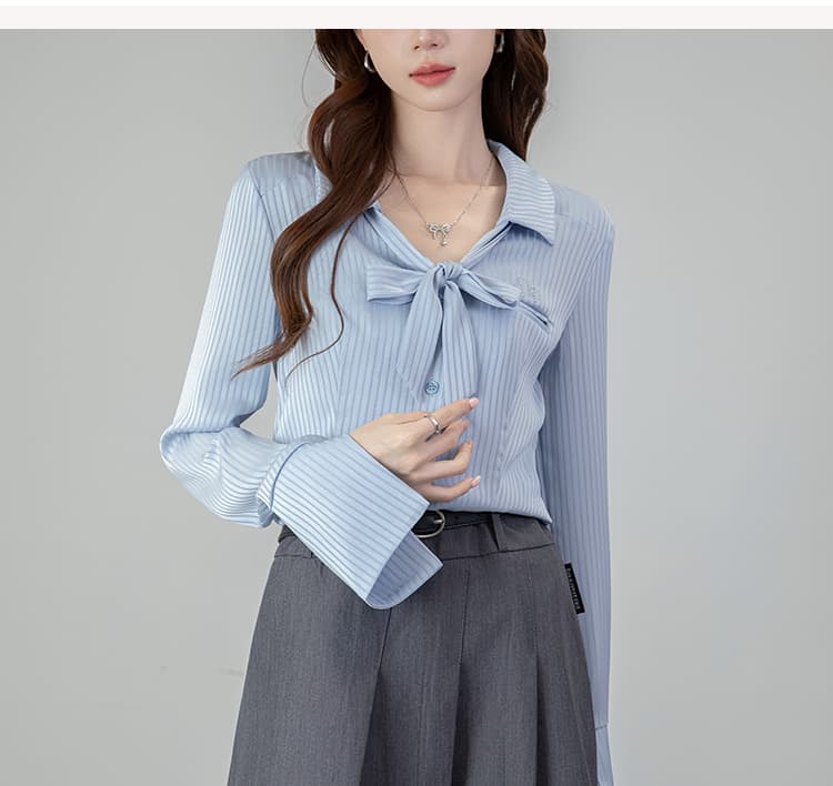 2026 실사 POLO 칼라 핫걸 가을 새로운 긴팔 셔츠 허리 수축 슬림해 보이는 단색 맨위 상세 이미지 26