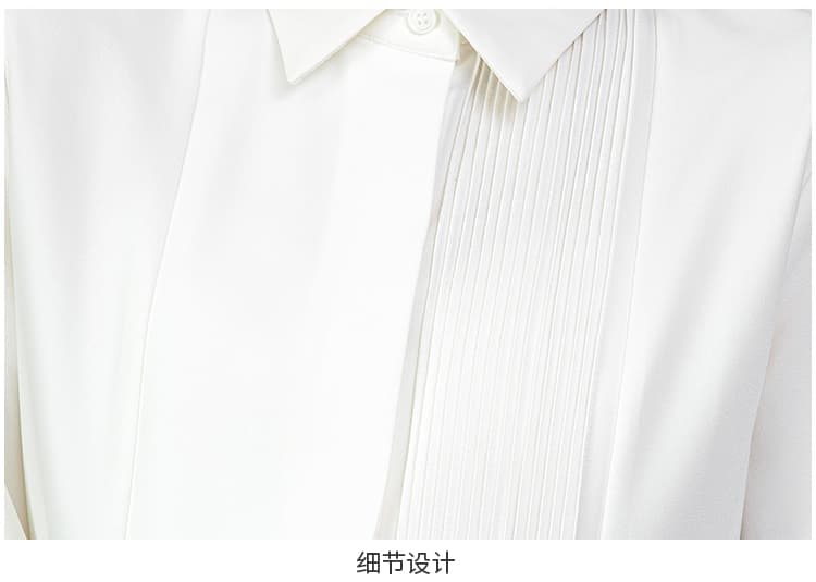 2026 실사 새로운 가을 프랑스식 어두운 문 襟 장기 Pleat 맨위 POLO 칼라 도루 센스 고급 화이트 여성 셔츠 상세 이미지 5