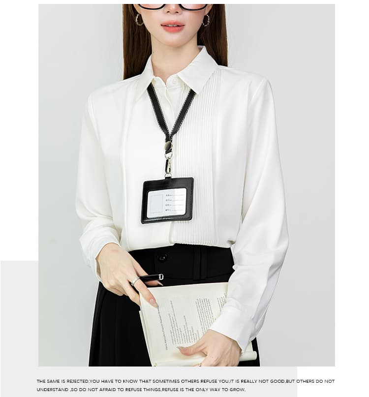 2026 실사 새로운 가을 프랑스식 어두운 문 襟 장기 Pleat 맨위 POLO 칼라 도루 센스 고급 화이트 여성 셔츠 상세 이미지 16