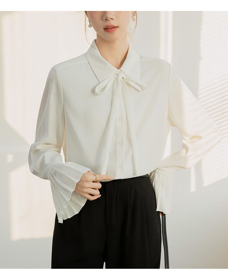 2026 실사 장기 소매 파란색 여성 셔츠 가을 나비 매듭 경력 면접 긍정적 인 로드 중 인사이드 잡아라. 의류 상세 이미지 13