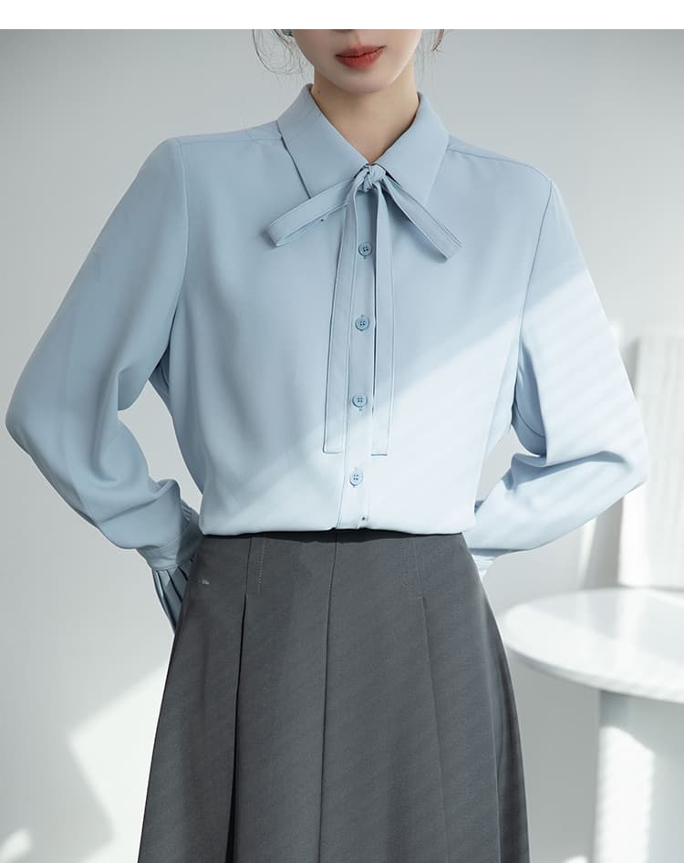 2026 실사 장기 소매 파란색 여성 셔츠 가을 나비 매듭 경력 면접 긍정적 인 로드 중 인사이드 잡아라. 의류 상세 이미지 21