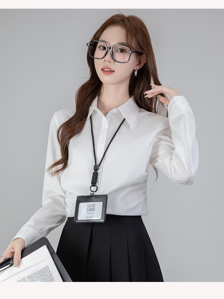 2026 실사 새로운 가을 세련된 레트로 품격 출퇴근 허리 수축 슬림해 보이는 셔츠 맨위 여성 상세 이미지 28