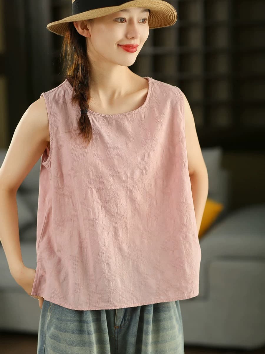경관 그림 레트로 자카드 면 조끼 여성 여름 백 탑 민소매 외출용 인사이드 탑 면 100% 만나는 맨위