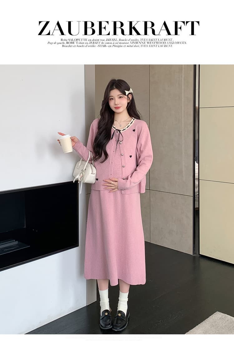 실사 지금 지금 출산 착용 가을 의상 패션 세트 루즈핏 빅 사이즈 달콤함 연령 감소 오픈 가디건 슬립 드레스 투피스 세트 상세 이미지 35