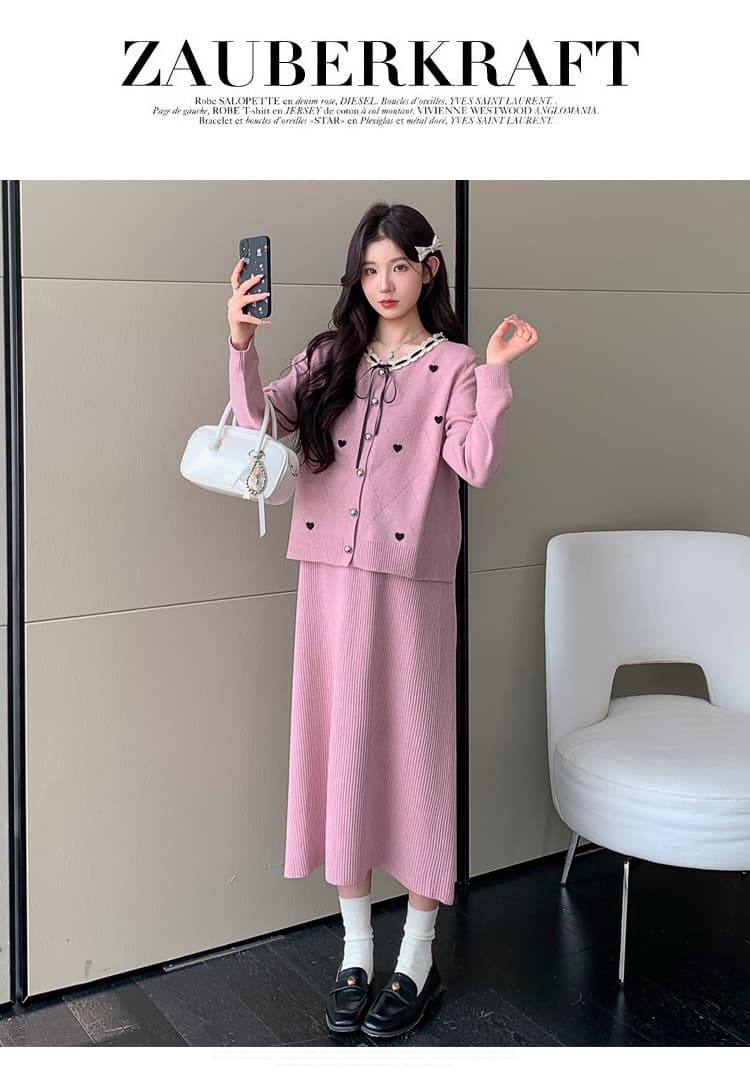 실사 지금 지금 출산 착용 가을 의상 패션 세트 루즈핏 빅 사이즈 달콤함 연령 감소 오픈 가디건 슬립 드레스 투피스 세트 상세 이미지 40