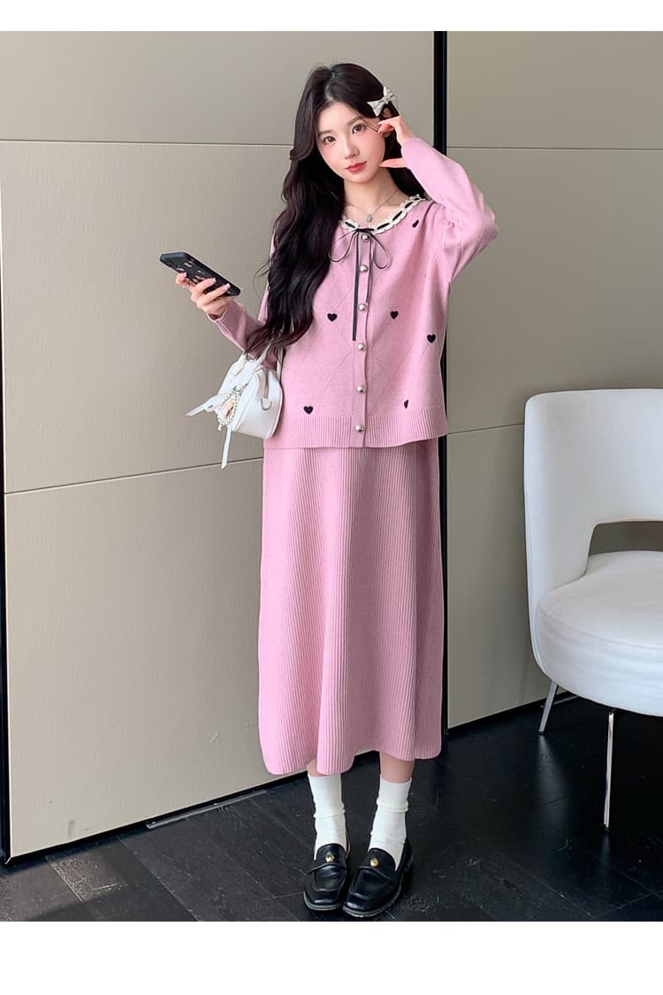 실사 지금 지금 출산 착용 가을 의상 패션 세트 루즈핏 빅 사이즈 달콤함 연령 감소 오픈 가디건 슬립 드레스 투피스 세트 상세 이미지 41