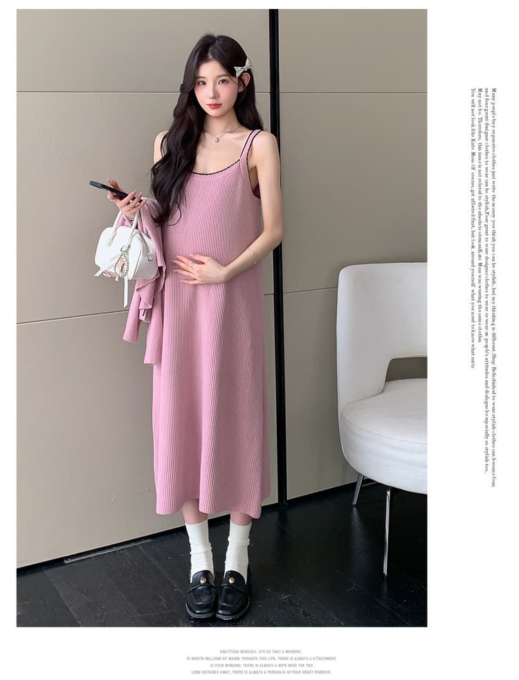 실사 지금 지금 출산 착용 가을 의상 패션 세트 루즈핏 빅 사이즈 달콤함 연령 감소 오픈 가디건 슬립 드레스 투피스 세트 상세 이미지 43
