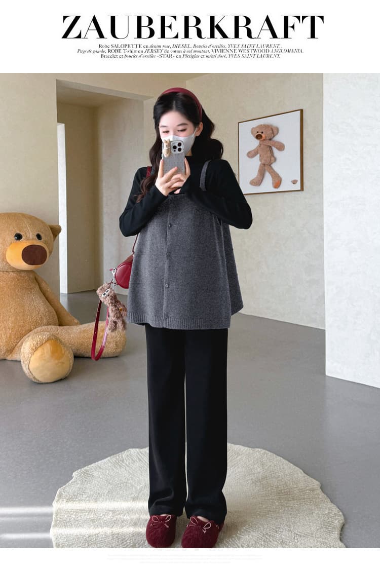 실사 지금 지금 임산부 가을 의상 2026 새로운 봄과 가을 패션 외국 가스 루즈핏 베스트 맨위 바지 세트 상세 이미지 42