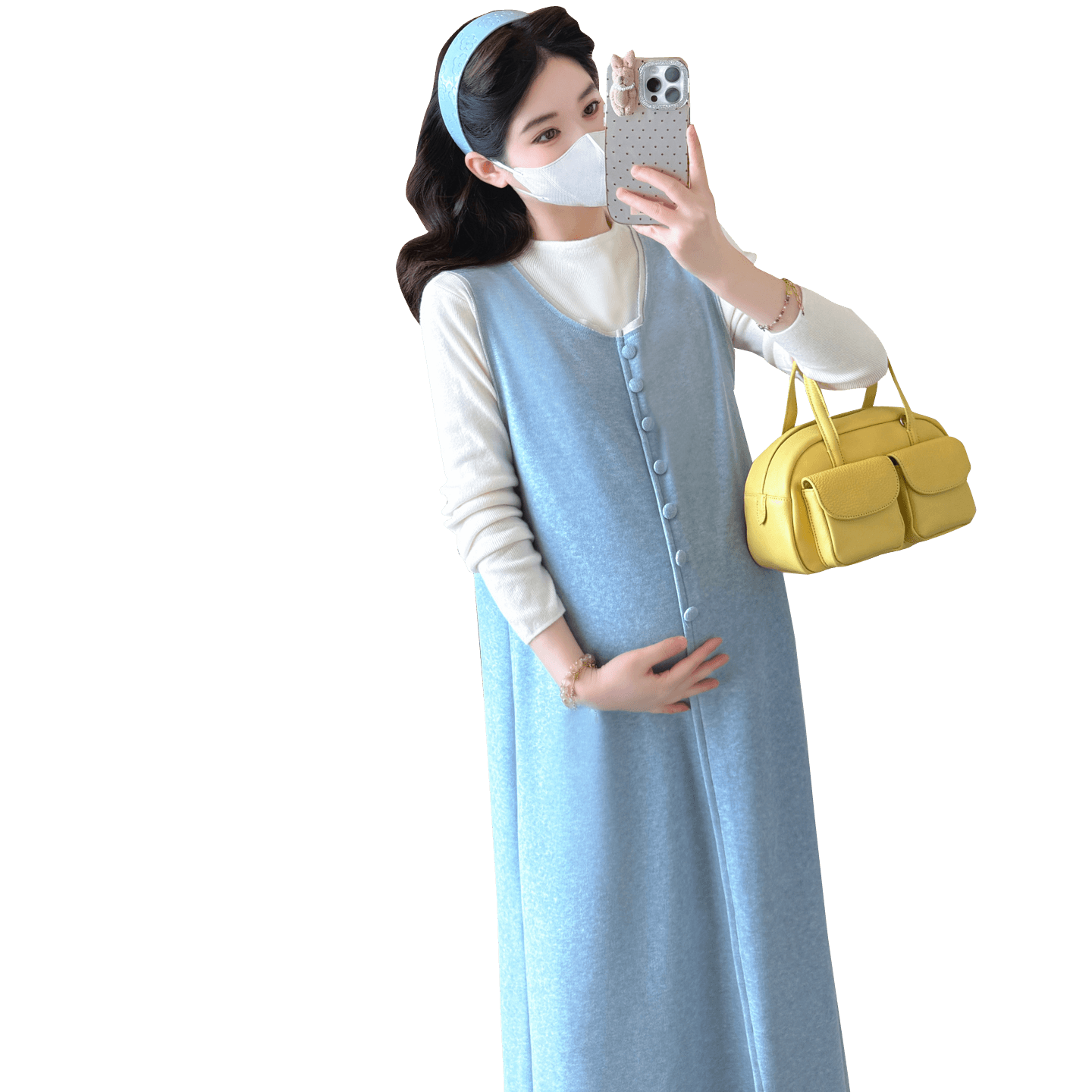 실사 지금 지금 임산부 가을 세트 패션 섹션 새로운 루즈핏 느긋한 조끼 스커트 기본 셔츠 투피스 세트 이미지 6