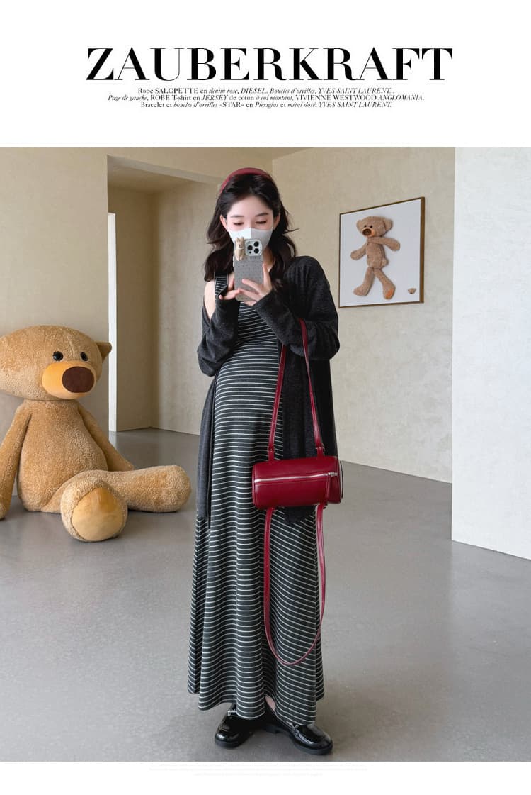 실사 지금 지금 출산 착용 가을 의상 세트 신제품 느긋한 와 성별 오픈 가디건 조끼 치마 드레스 투피스 세트 상세 이미지 20