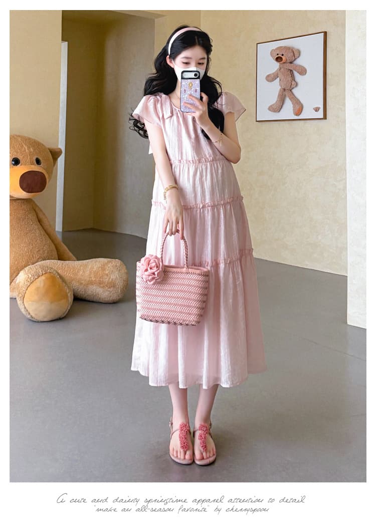 실사 선물 물품 출산 착용 여름 드레스 패션 루즈핏 새로운 달콤함 루즈핏 프랑스식 중간 길이 점프 슈트 치마 상세 이미지 10