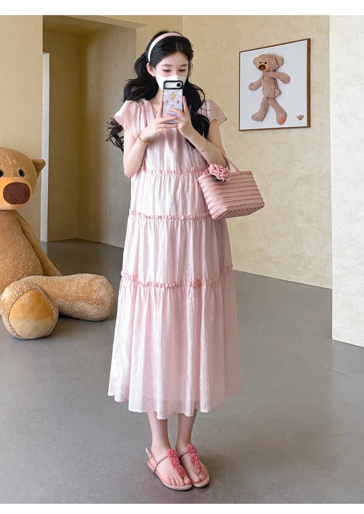 실사 선물 물품 출산 착용 여름 드레스 패션 루즈핏 새로운 달콤함 루즈핏 프랑스식 중간 길이 점프 슈트 치마 상세 이미지 15