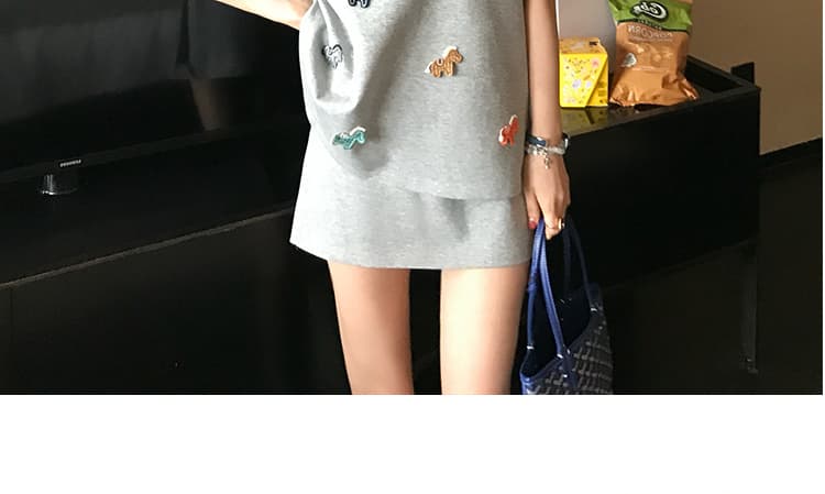 지금 지금 임산부 세트 여름 드레스 2026 새로운 한국 스타일 루즈핏 슬림해 보이는 반팔 티셔츠 미니 스커트 투피스 세트 상세 이미지 19