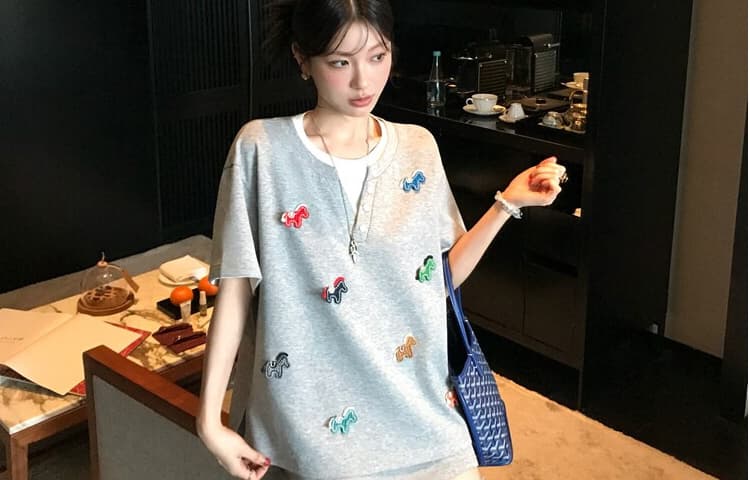 지금 지금 임산부 세트 여름 드레스 2026 새로운 한국 스타일 루즈핏 슬림해 보이는 반팔 티셔츠 미니 스커트 투피스 세트 상세 이미지 28