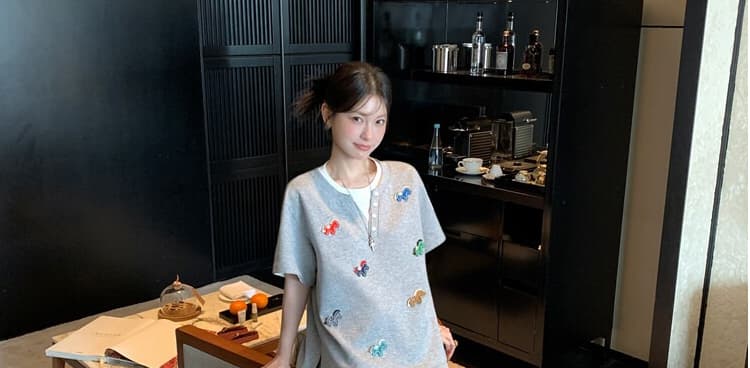 지금 지금 임산부 세트 여름 드레스 2026 새로운 한국 스타일 루즈핏 슬림해 보이는 반팔 티셔츠 미니 스커트 투피스 세트 상세 이미지 33