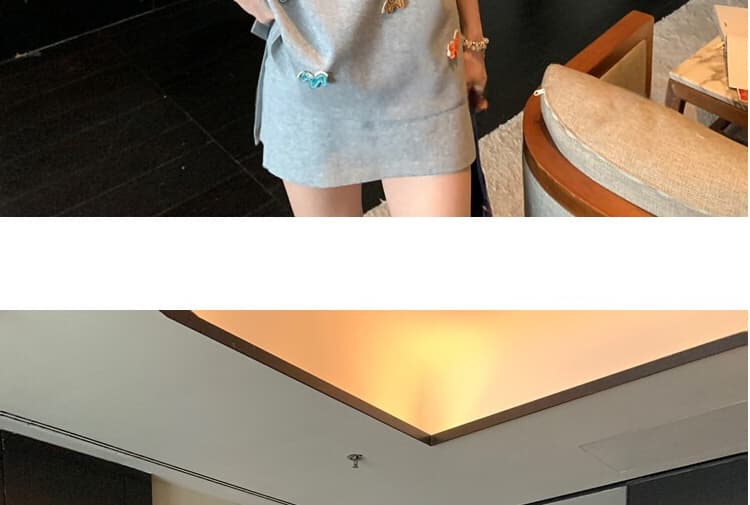 지금 지금 임산부 세트 여름 드레스 2026 새로운 한국 스타일 루즈핏 슬림해 보이는 반팔 티셔츠 미니 스커트 투피스 세트 상세 이미지 37