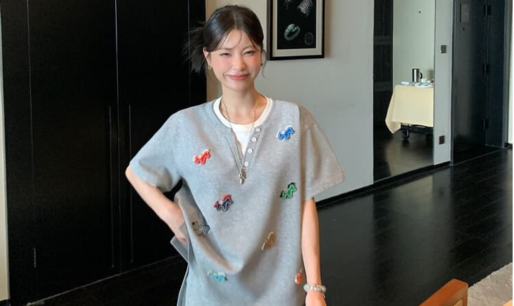지금 지금 임산부 세트 여름 드레스 2026 새로운 한국 스타일 루즈핏 슬림해 보이는 반팔 티셔츠 미니 스커트 투피스 세트 상세 이미지 41