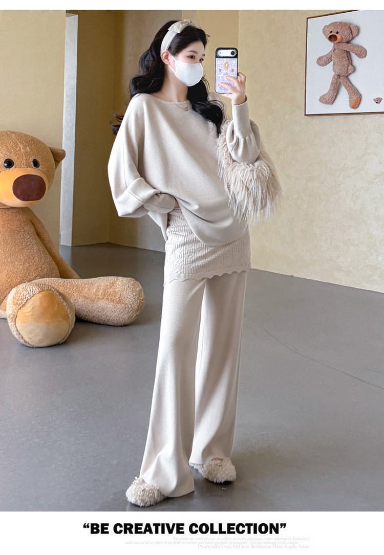 실사 지금 지금 임산부 세트 가을 새로운 느긋한 바람 스웨터 레이스 방귀 커튼 루즈핏 슬림해 보이는 투피스 세트 상세 이미지 13