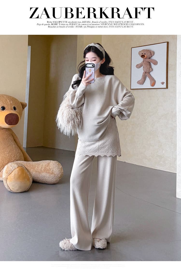 실사 지금 지금 임산부 세트 가을 새로운 느긋한 바람 스웨터 레이스 방귀 커튼 루즈핏 슬림해 보이는 투피스 세트 상세 이미지 16