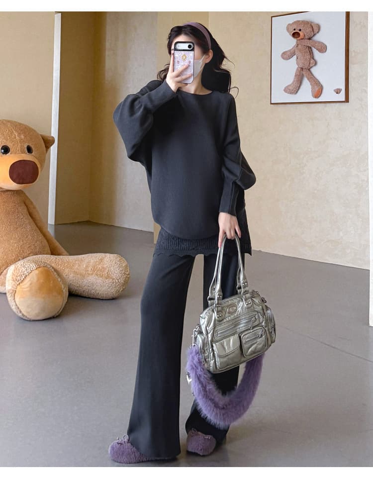 실사 지금 지금 임산부 세트 가을 새로운 느긋한 바람 스웨터 레이스 방귀 커튼 루즈핏 슬림해 보이는 투피스 세트 상세 이미지 31