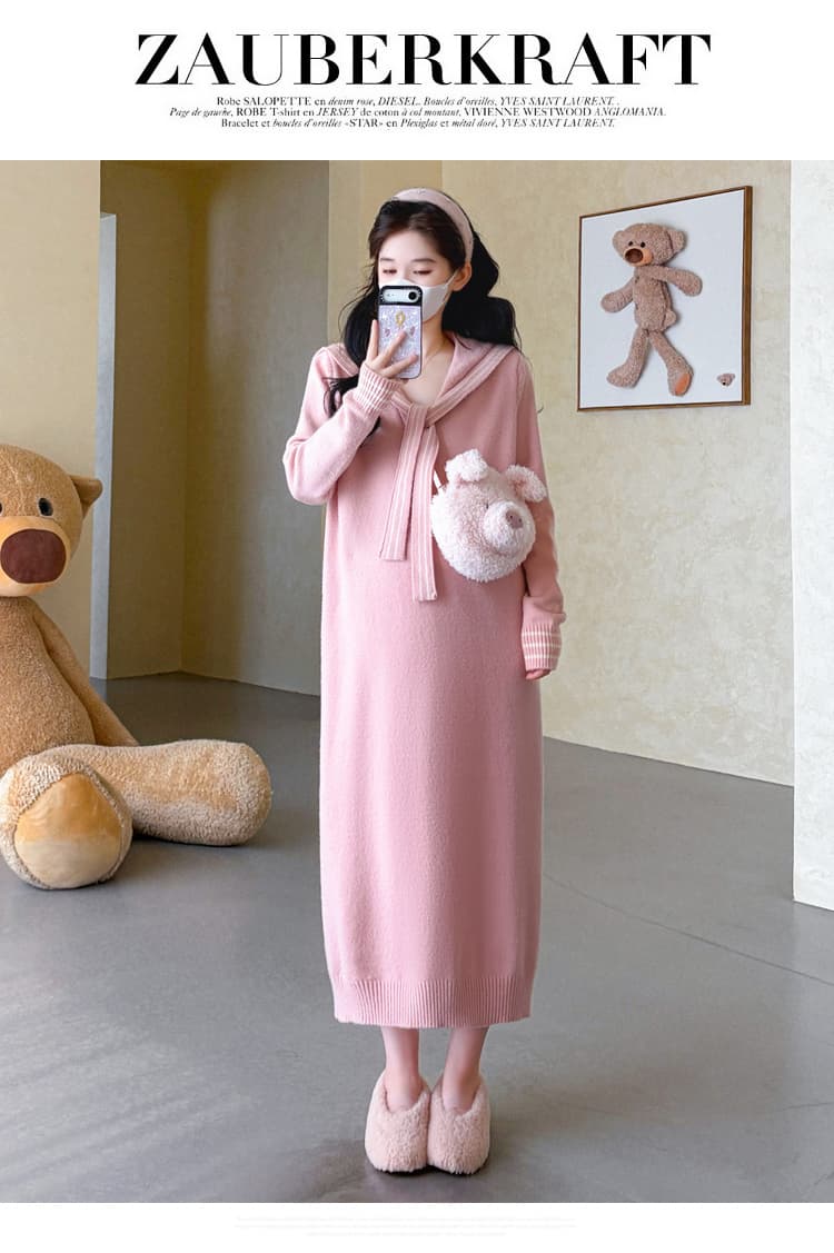 실사 지금 지금 출산 착용 가을 의상 니트 롱 스커트 한국 스타일 패션 빅 사이즈 트렌디 엄마 루즈핏 중간 길이 드레스 상세 이미지 29