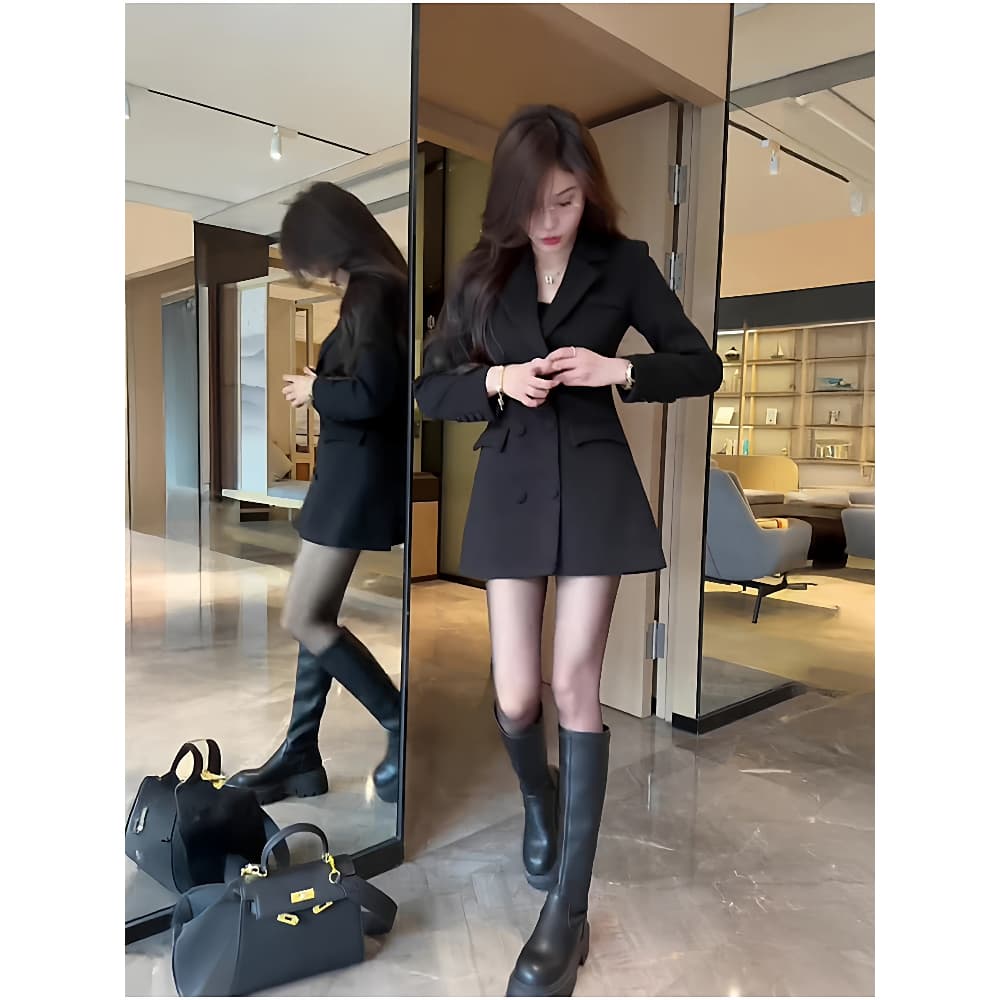 프랑스식 고급 센스 검정색 정장 여성 드레스 봄 빅 사이즈 지방 mm 빛 요리 한 출퇴근 품격 아름다운 짧은 치마