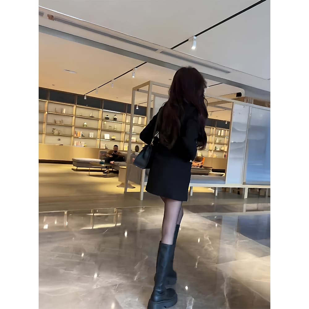 프랑스식 고급 센스 검정색 정장 여성 드레스 봄 빅 사이즈 지방 mm 빛 요리 한 출퇴근 품격 아름다운 짧은 치마 이미지 4