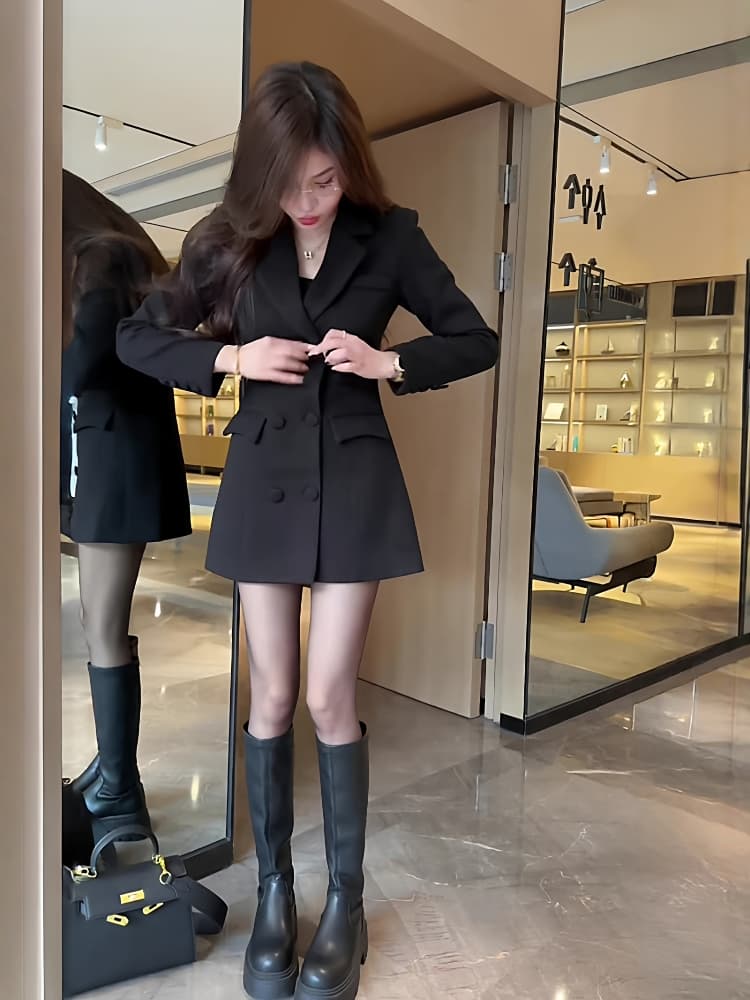 프랑스식 고급 센스 검정색 정장 여성 드레스 봄 빅 사이즈 지방 mm 빛 요리 한 출퇴근 품격 아름다운 짧은 치마 상세 이미지 4