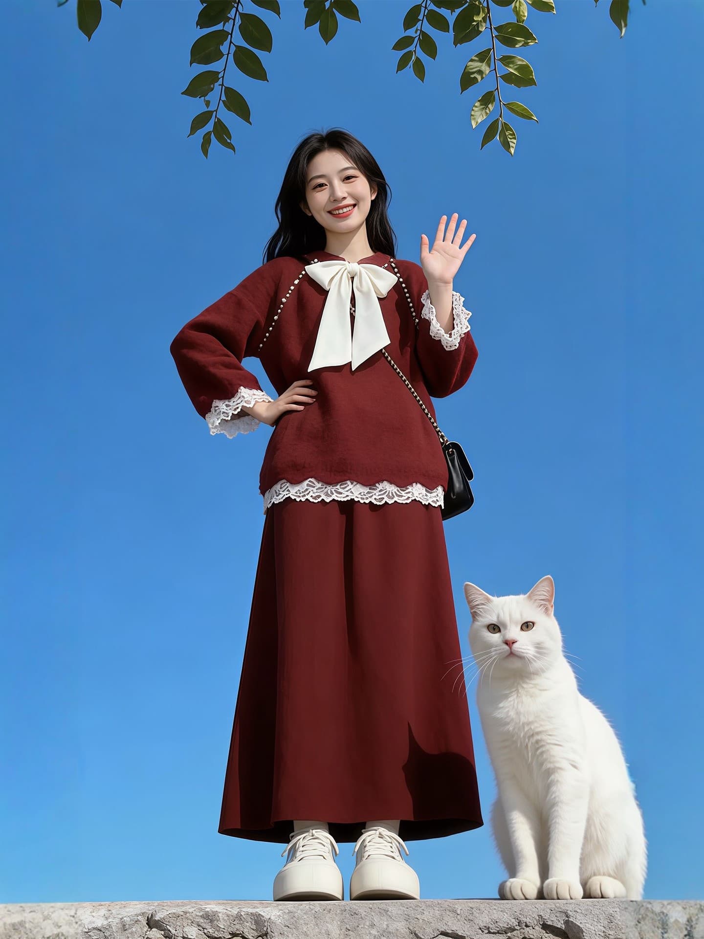 겨울 코디 전체 집합 빅 사이즈 지방 mm 신년 빨간색 니트 스웨터 반신 스커트 크리스마스 잘 생긴 세트 드레스 여성 상세 이미지 2