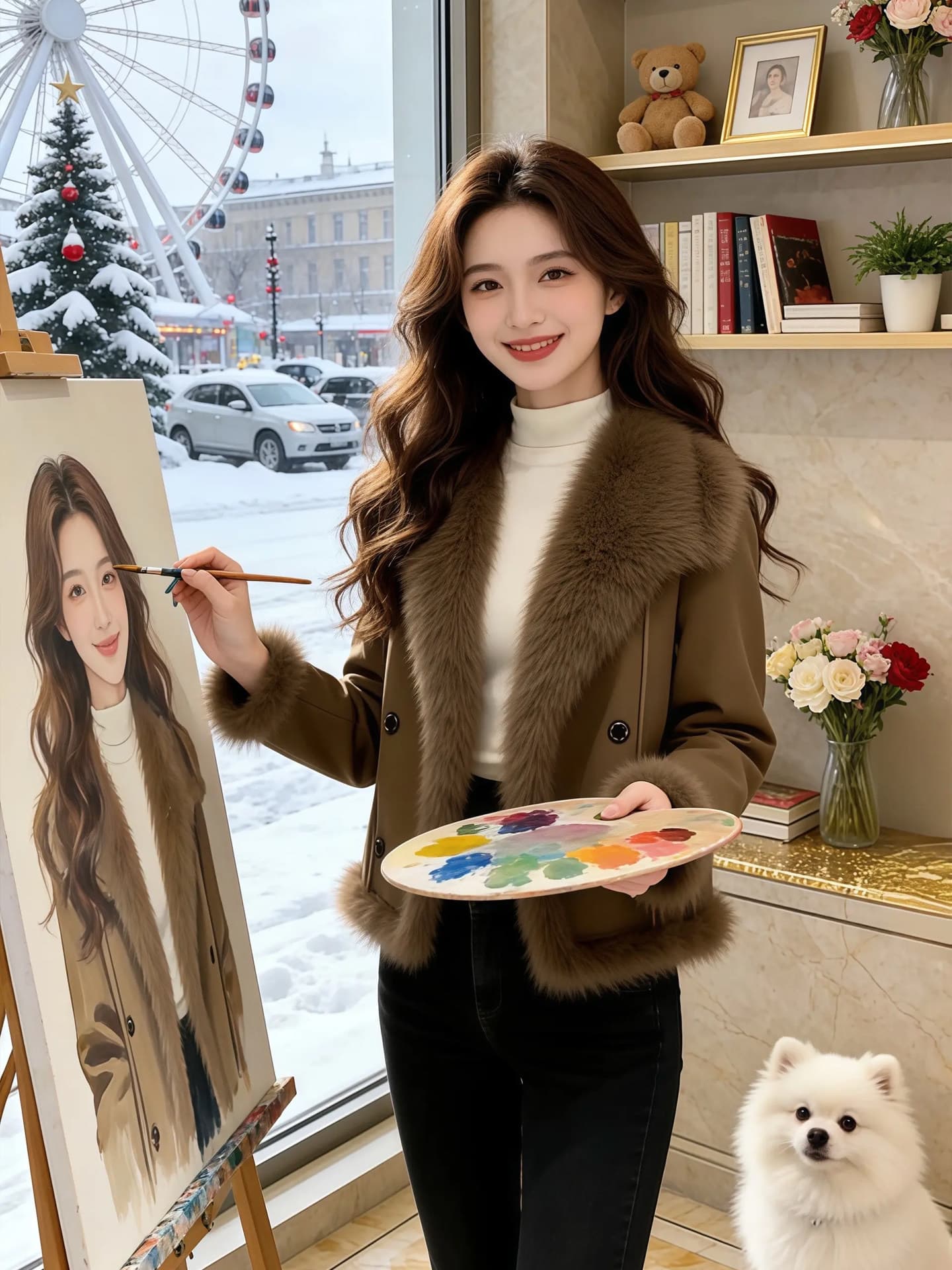 커피 색상 큰 모피 칼라 쇼트 스타일 면 의류 여성 코트 겨울 빅 사이즈 지방 mm 캐주얼 연령 감소 잘 생긴 두꺼운 보온 면 옷 상세 이미지 3