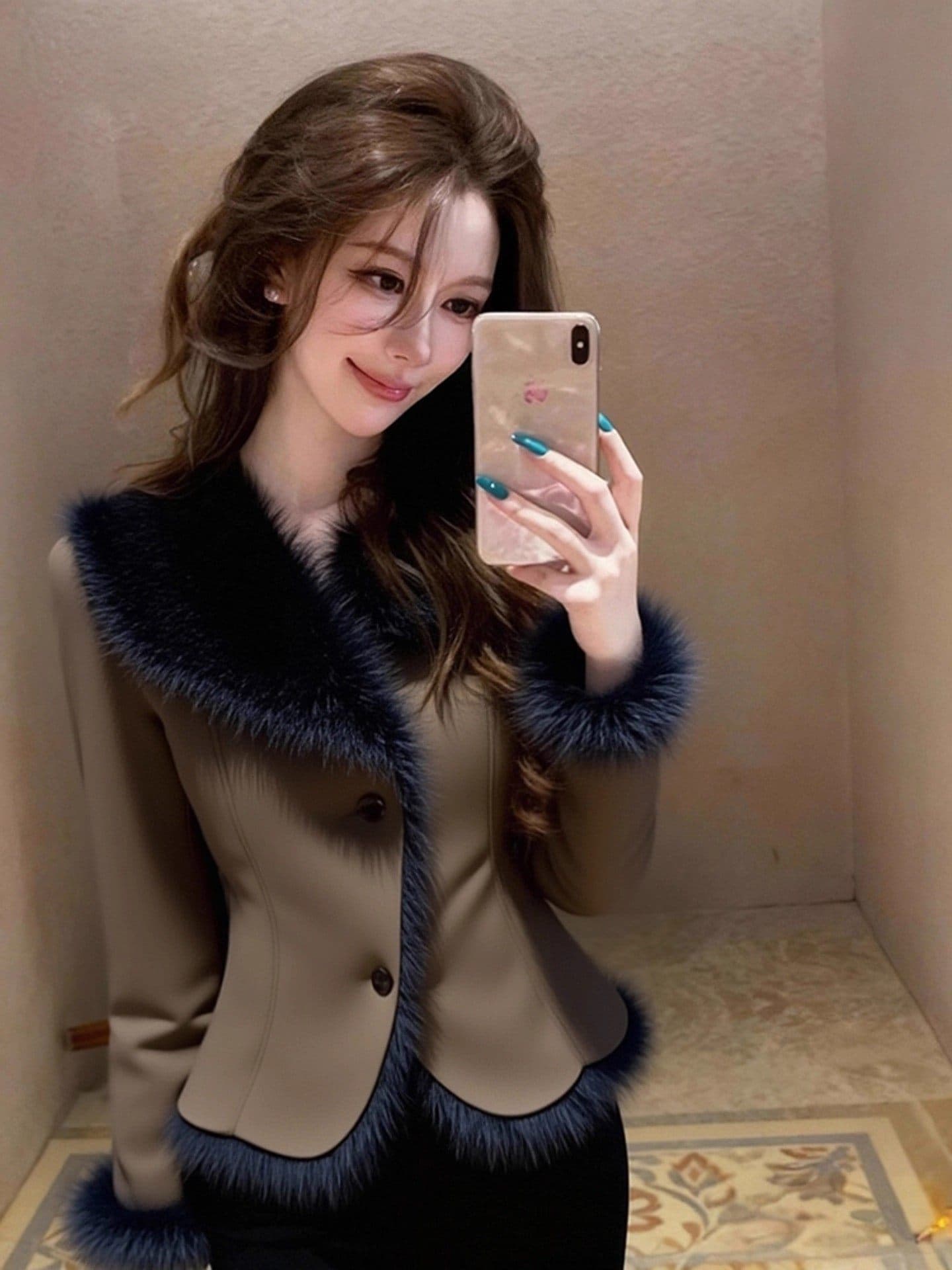작은 키 큰 모피 칼라 여성 코트 겨울 새로운 털이 있고 두꺼운 고급 작은 샤넬 스타일 고유 한 아름다운 쇼트 스타일 맨위 상세 이미지 6