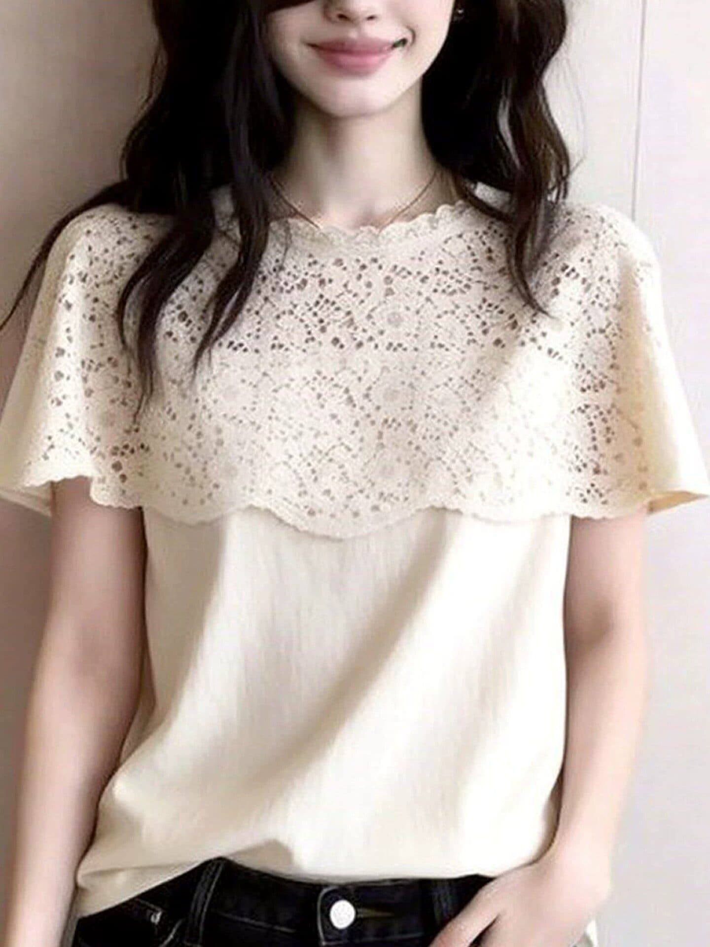 법률 시스템 레이스 홀로우 아웃 페이크 레이어드 맨위 여성 여름 2026 새로운 자이언트 잘 생긴 고유 한 품격 기본 셔츠 티셔츠 이미지 2