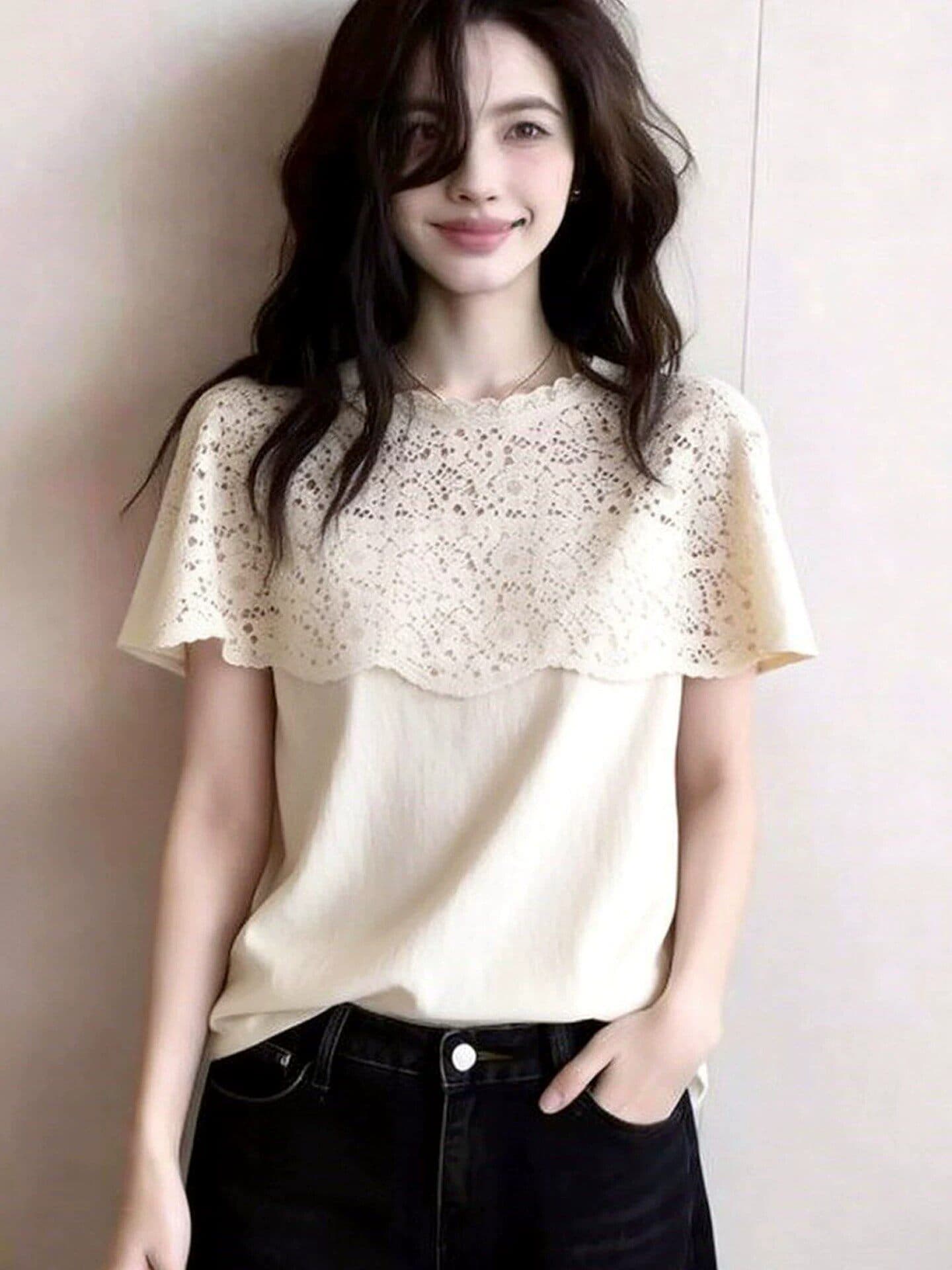 법률 시스템 레이스 홀로우 아웃 페이크 레이어드 맨위 여성 여름 2026 새로운 자이언트 잘 생긴 고유 한 품격 기본 셔츠 티셔츠 이미지 3