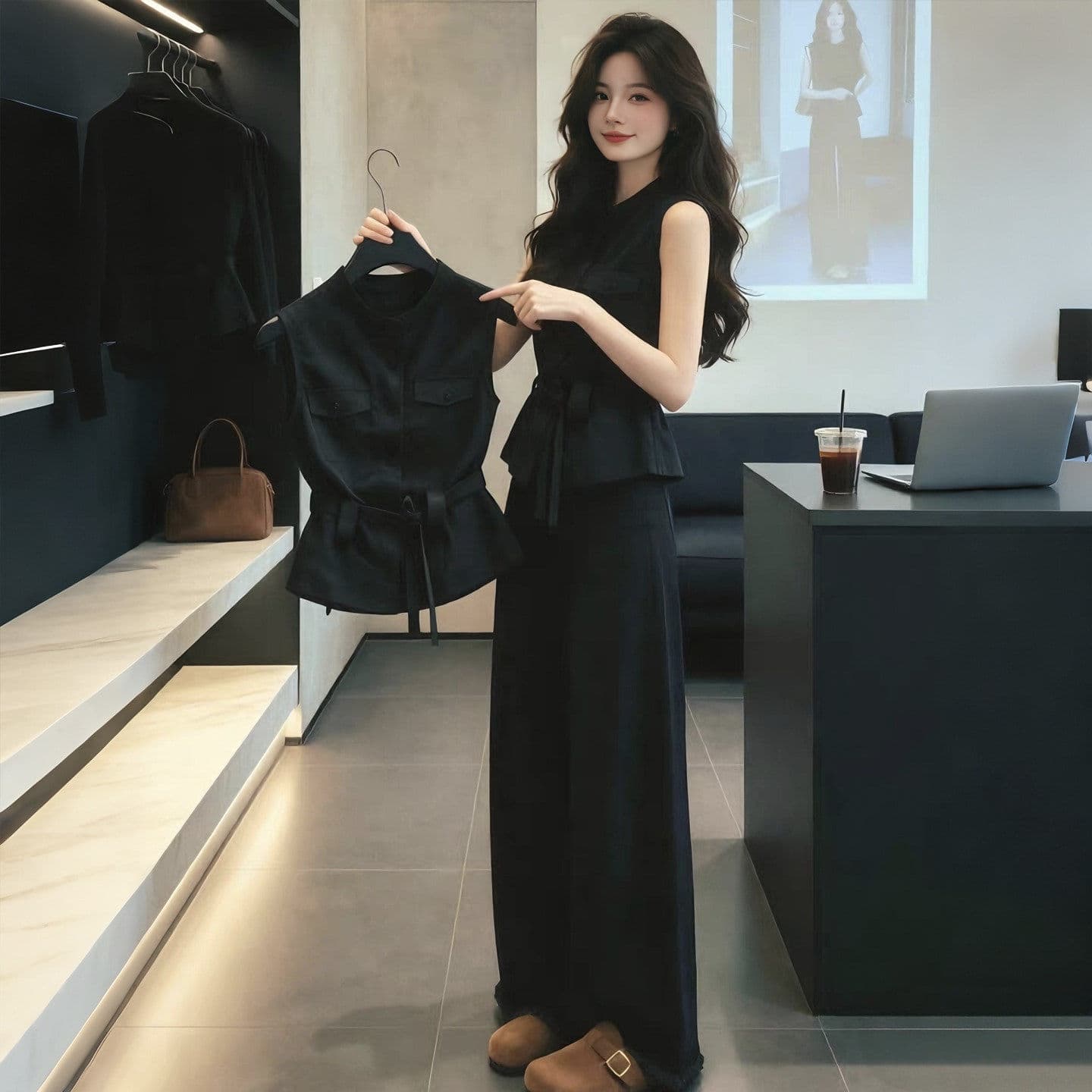빛 요리 한 바람 품격 커피 색상 민소매 베스트 조끼 여자 여름 새로운 고유 한 품격 슈퍼 잘 생긴 만나는 맨위 상세 이미지 7