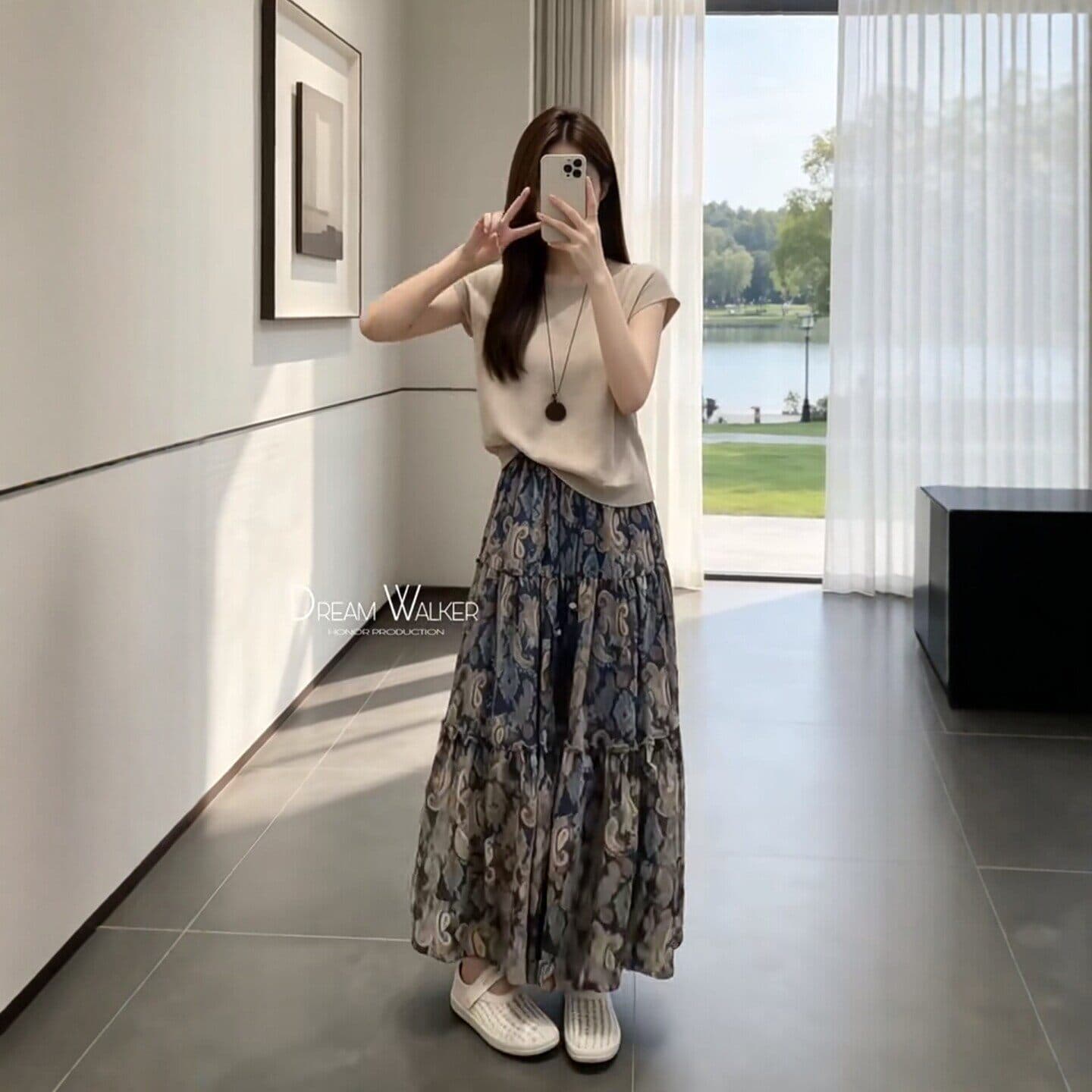 한 부서 전체 집합 ootd 착용 가져 가라. 한 부서 품격 고급 센스 반팔 니트 맨위 꽃무늬 반신 치마 세트 여성