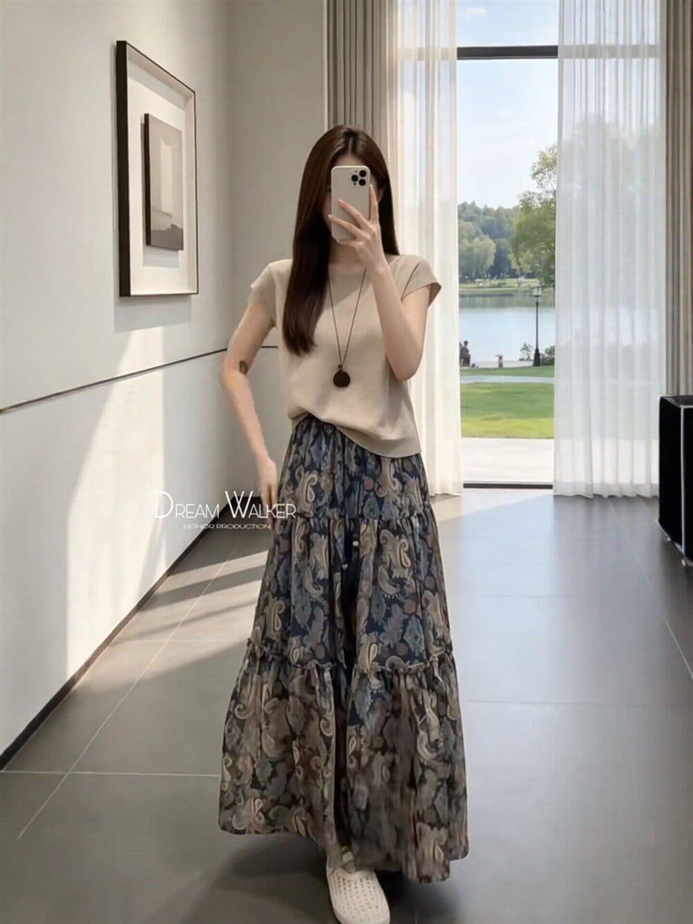 한 부서 전체 집합 ootd 착용 가져 가라. 한 부서 품격 고급 센스 반팔 니트 맨위 꽃무늬 반신 치마 세트 여성 상세 이미지 5