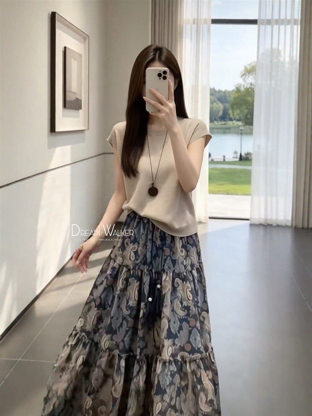 한 부서 전체 집합 ootd 착용 가져 가라. 한 부서 품격 고급 센스 반팔 니트 맨위 꽃무늬 반신 치마 세트 여성 상세 이미지 7