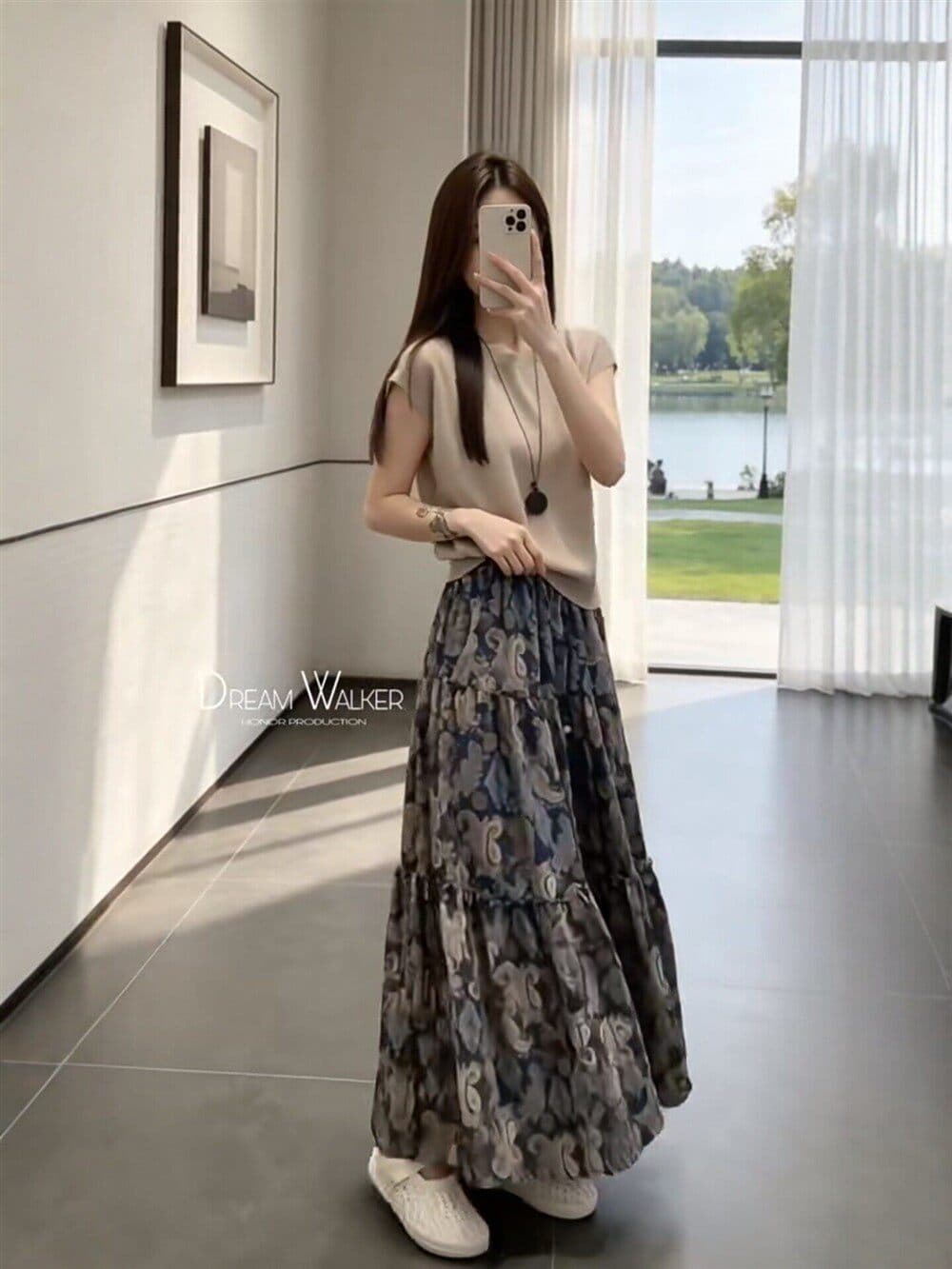 한 부서 전체 집합 ootd 착용 가져 가라. 한 부서 품격 고급 센스 반팔 니트 맨위 꽃무늬 반신 치마 세트 여성 상세 이미지 8